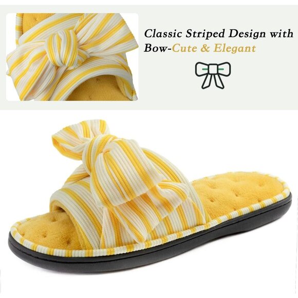 Women's Yellow White Memory Foam House Eurytides Slide Slippers Shoes - Picture 7 of 9